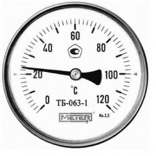 Термометр биметаллический ТБ-080-1 ф80 алюминевый , шток 40 мм термогильзой G 1/2, 0-160°C, кл.1,5