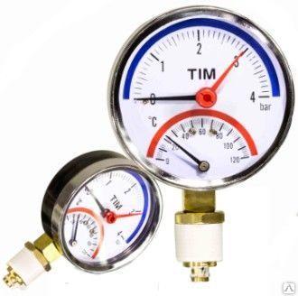 Термоманометр ТIM Дy 80 радиальный с нижним подключением 1/2", 16 бар, 0-120 С* Y-80-16  