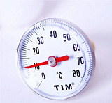 Термометр металлический малый  Дy40, с гильзой, 1/4" наружняя, 0-80°C  TIM Y-40Т-80 (168)
